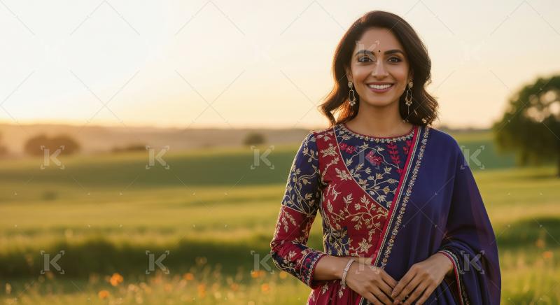 Graceful Indian Woman in Traditional Dress at Golden Hour