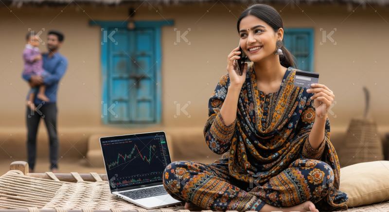 Rural Indian Woman Embracing Digital Finance and Online Investme