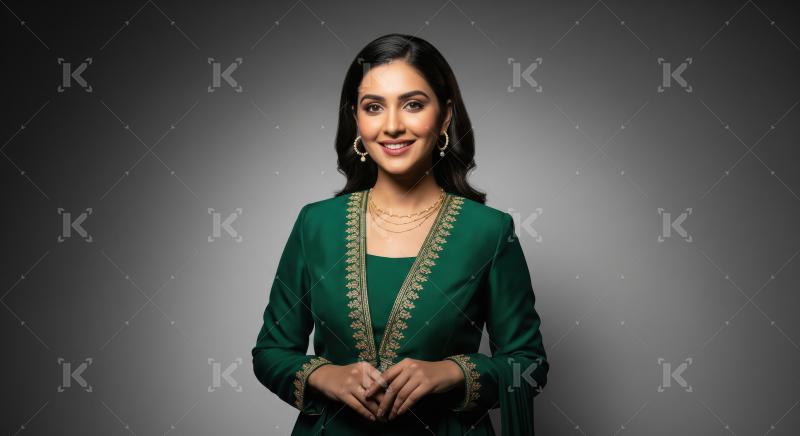 Beautiful South Asian Woman in Traditional Green Attire