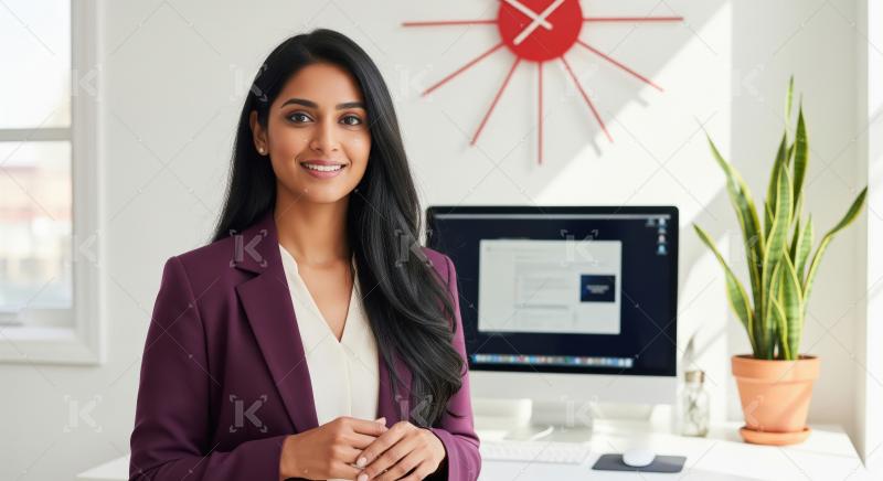 Smiling Young Indian Businesswoman in Modern Office Setting