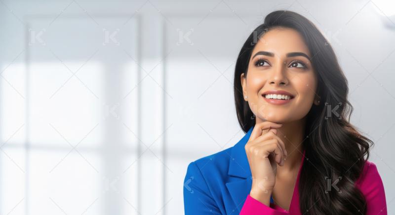 Inspired young Indian businesswoman thinking with a hopeful smil