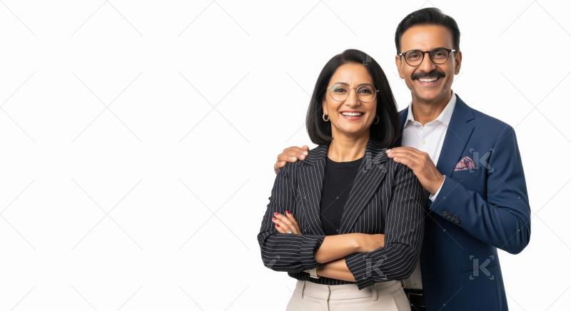 Professional Indian Business Couple Smiling Confidently on White