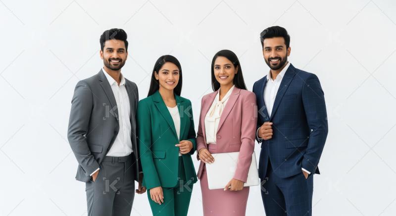 Confident Indian Business Professionals Team Standing Smiling To