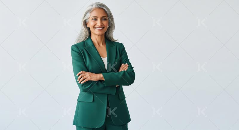 Smiling Mature Indian Businesswoman in Green Suit
