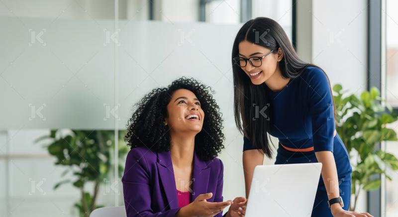 Happy Diverse Businesswomen Collaborating on a Project in Modern