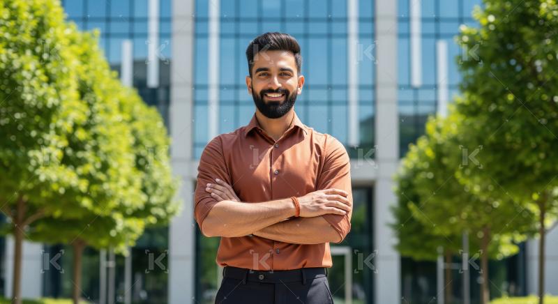 Confident Young Indian Professional Man Smiling Outdoors Office