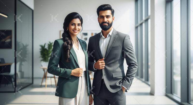 Confident Business Professionals Posing in Modern Bright Office