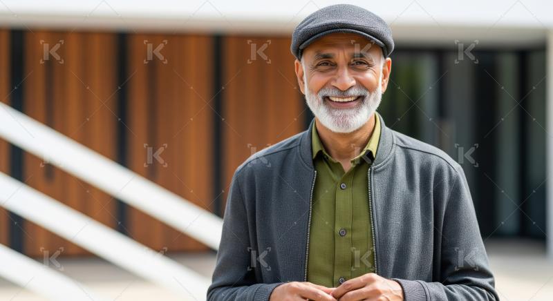 Smiling Senior Man with Grey Beard and Flat Cap