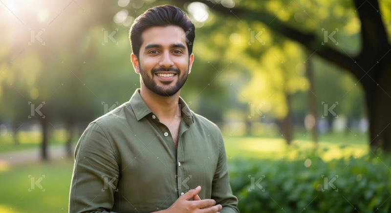 Smiling Young Man in Park at Golden Hour