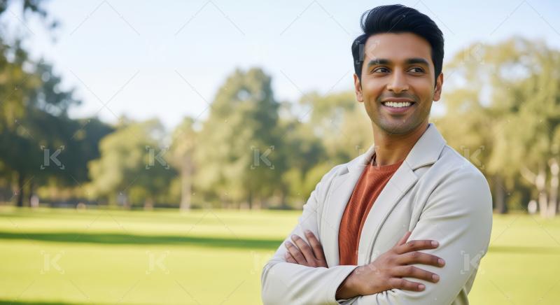Confident Young Man Smiling Brightly in a Sunny Park