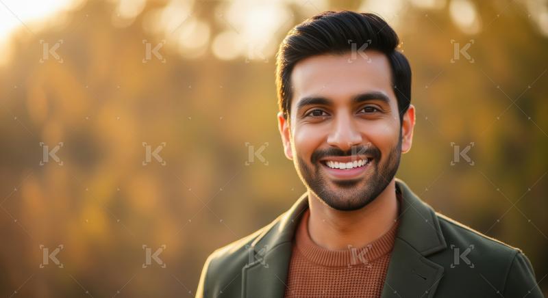 Smiling South Asian Man in Golden Hour Sunlight