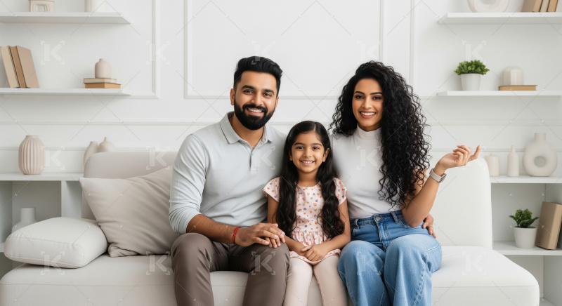 Happy Indian Family Smiling Together on Sofa at Home