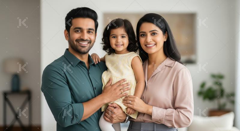 Happy Indian Family Smiling Together in Modern Home
