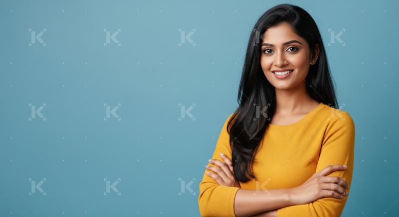 Confident Young Indian Woman Smiling with Arms Crossed