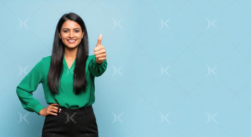 Smiling Indian Woman Giving Thumbs Up for Success