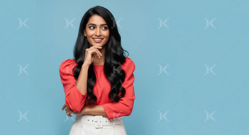 Beautiful Indian Woman Smiling and Thoughtfully Looking Away