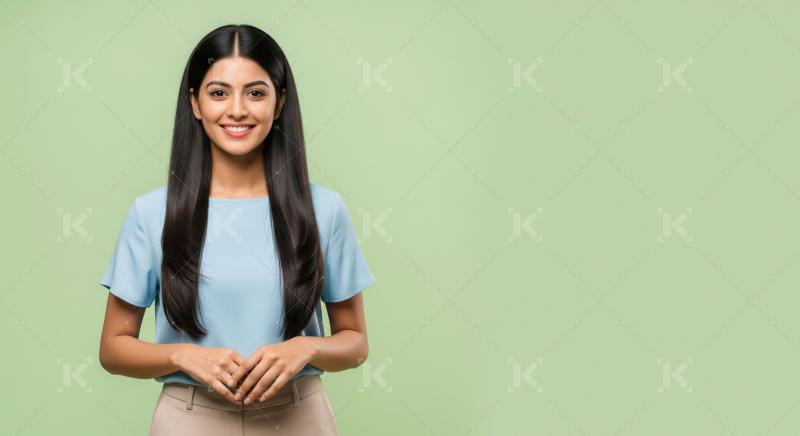 Beautiful Young Indian Woman Smiling Confidently on Green Backgr