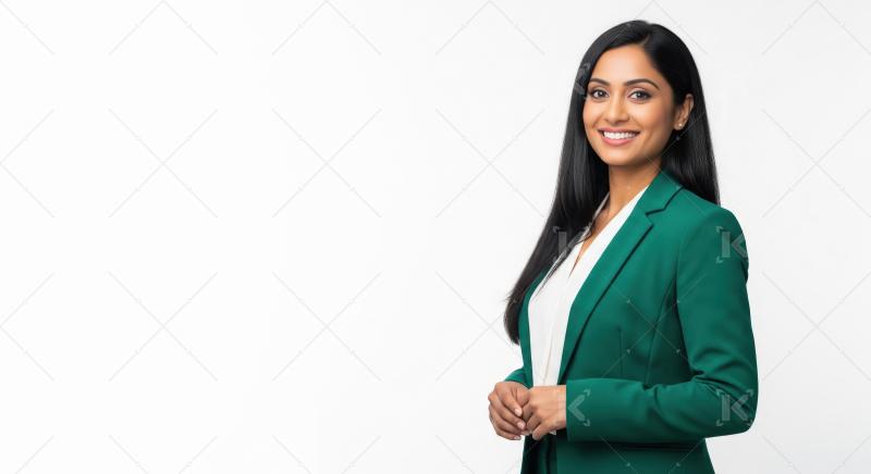Confident Indian Businesswoman Smiling in Green Blazer