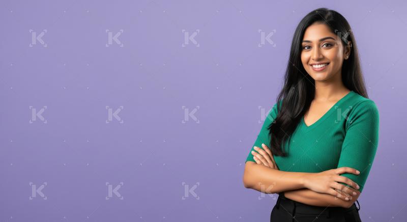 Beautiful Smiling Indian Woman Posing Confidently with Crossed A