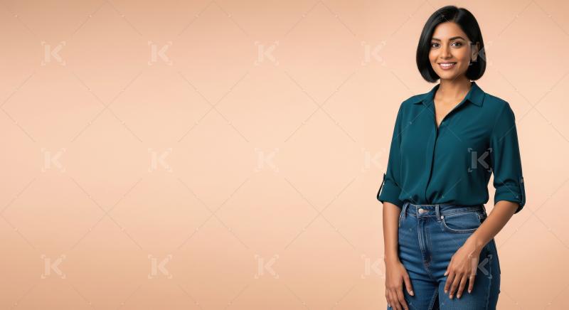 Smiling Confident Indian Woman Portrait on Solid Background