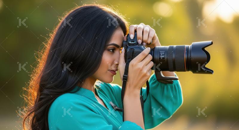 Focused Woman Photographer Captures Moment with Professional DSL