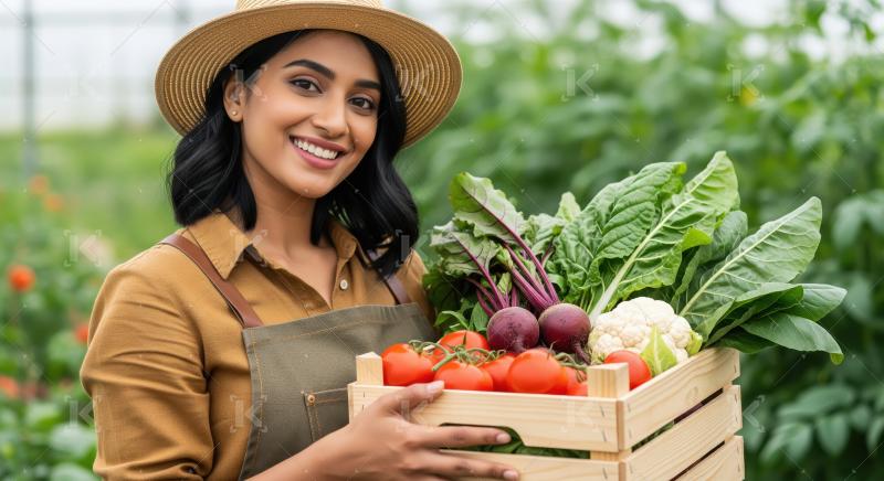 Happy Farmer Proudly Presents Fresh Organic Vegetables in Crate