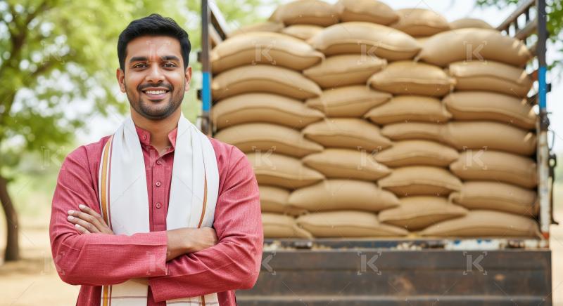 A confident Indian man in traditional attire stands with folded