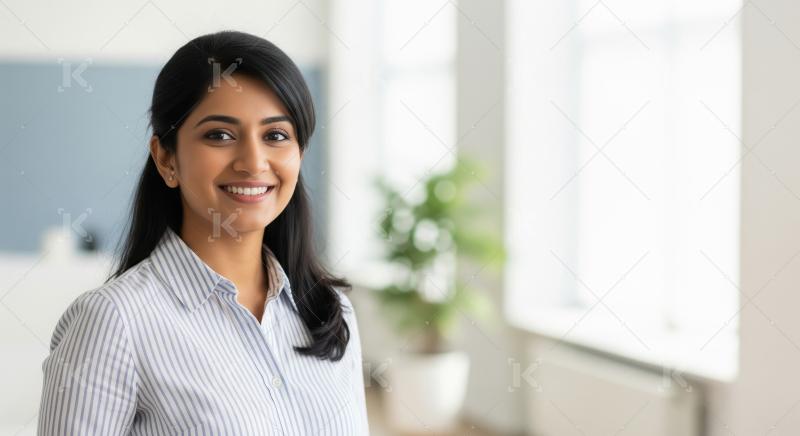 Young Indian woman poses confidently, her hand gently resting on
