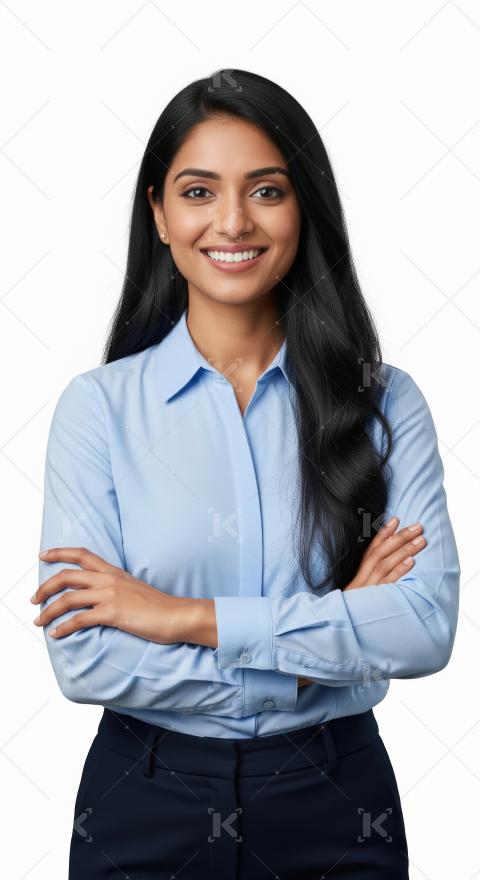 Young Indian woman poses confidently, her hand gently resting on