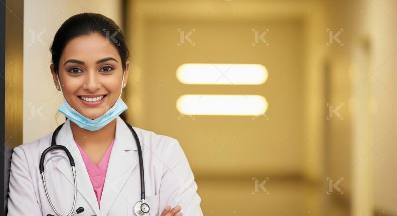 Young indian female doctor standing confidently at hospital
