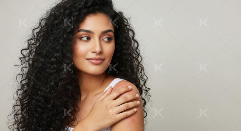 A beautiful young Indian woman with long, voluminous curly hair