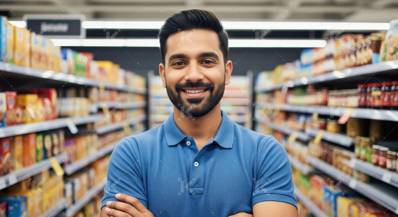 A confident young Indian man in a blue polo shirt stands with cr