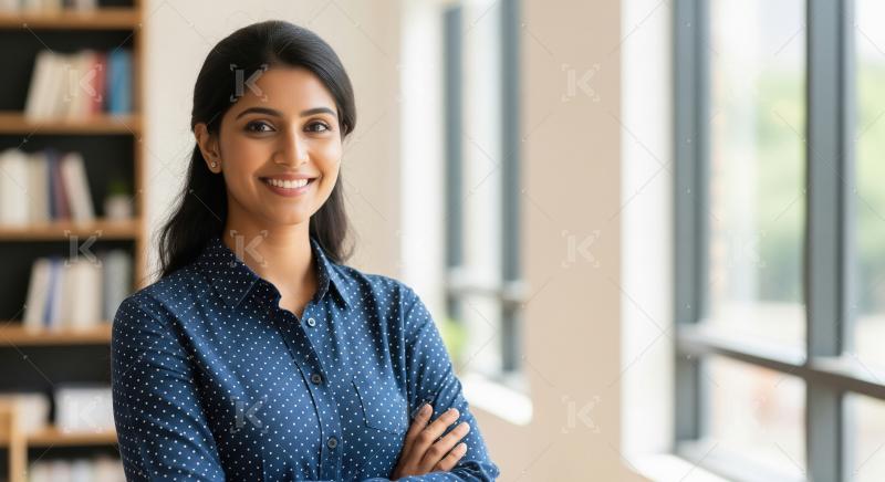 Young beautiful indian corporate woman standing confidently