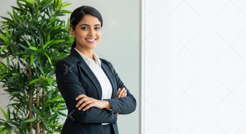 Young beautiful indian corporate woman standing confidently