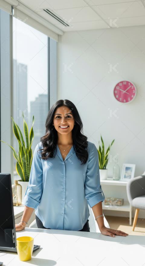 Young beautiful indian corporate woman standing confidently