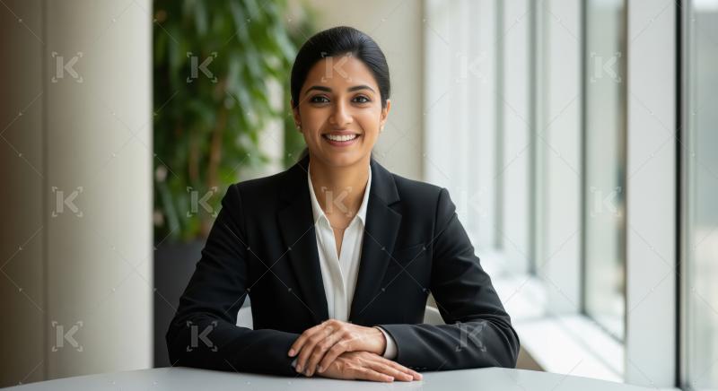 Young beautiful indian corporate woman standing confidently