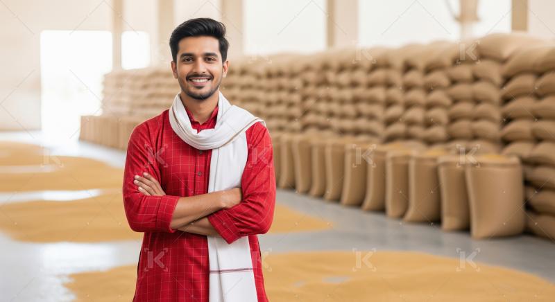 A proud and confident young Indian man in traditional attire sta