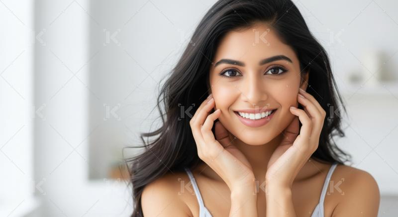 A radiant and beautiful young Indian woman smiles genuinely, tou