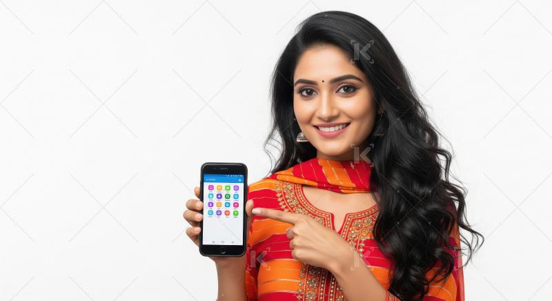 A beautiful young Indian woman in a vibrant traditional outfit c