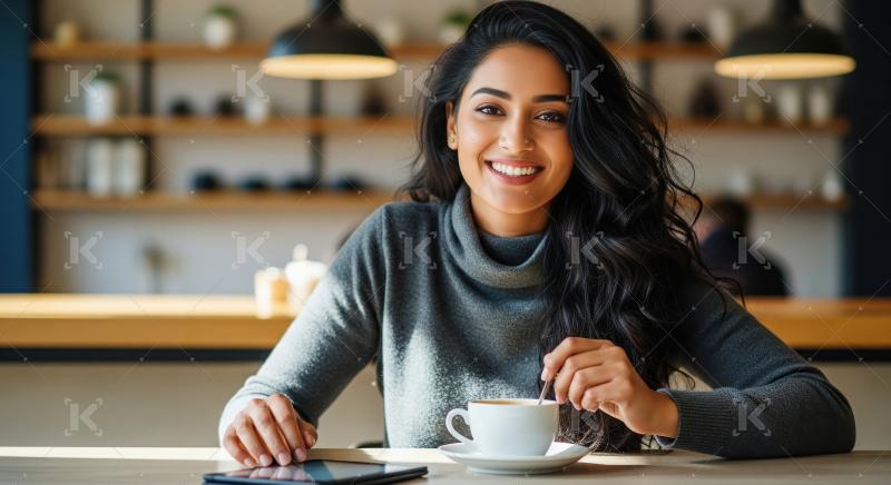 Young beautiful indian woman smiling and giving happy expression