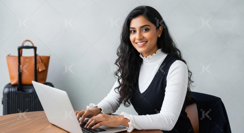 Young beautiful indian corporate woman using laptop