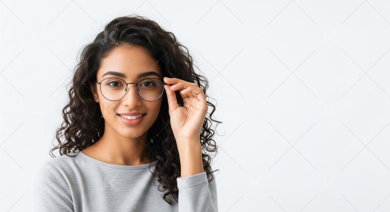 A young Indian woman with natural curly hair poses confidently a