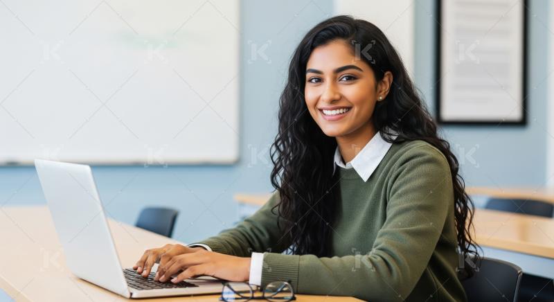 Young beautiful indian corporate woman using laptop