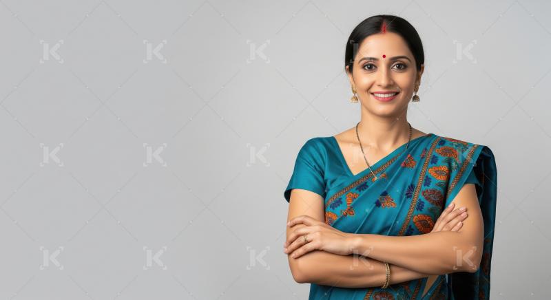 Indian woman in traditional saree standing confidently