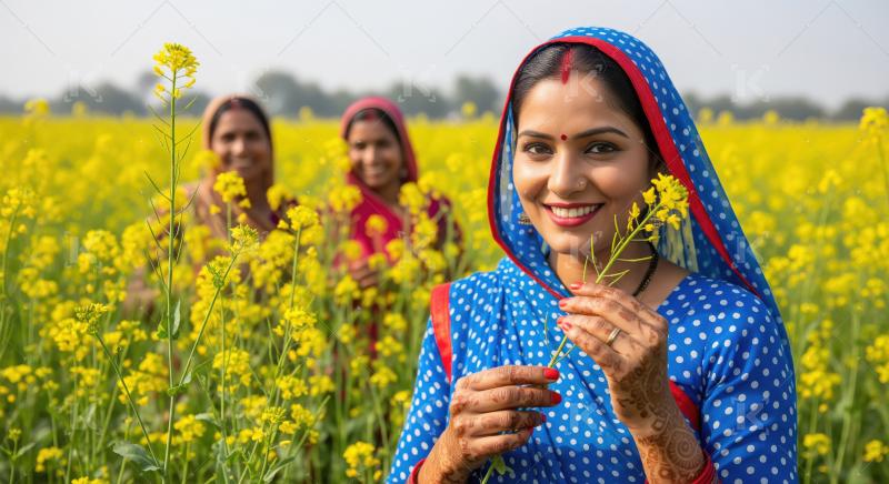 Indian rural woman standing at agriculture field