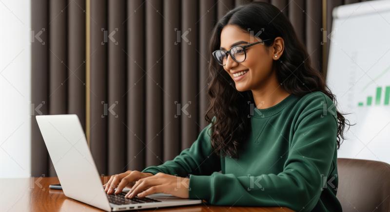 Young beautiful indian corporate woman using laptop