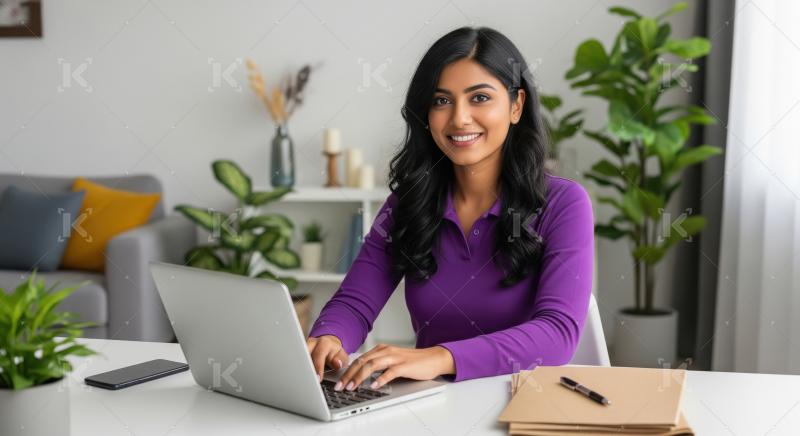 Young corporate woman working on laptop