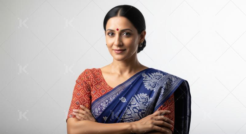 Young indian woman in saree standing confidently