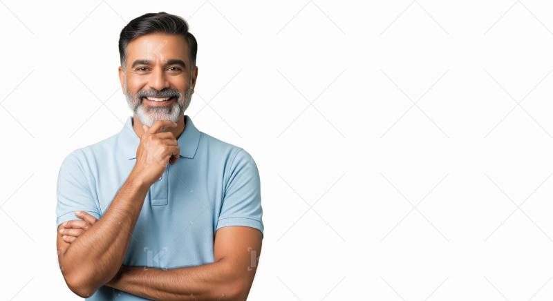 Happy indian man standing on white background