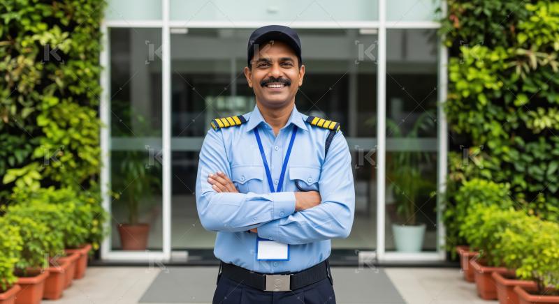 Happy indian male security guard standing confidently
